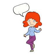 cartoon friendly woman waving with speech bubble N58