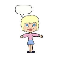 cartoon woman with open amrs speech bubble N12