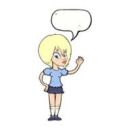 cartoon pretty woman waving with speech bubble N103