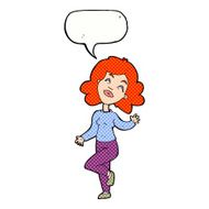 cartoon happy woman dancing with speech bubble N12