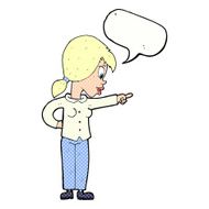 cartoon enthusiastic woman pointing with speech bubble N12