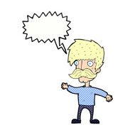 cartoon man with mustache waving speech bubble N33