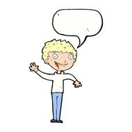 cartoon happy boy waving with speech bubble N23