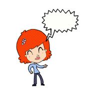 cartoon happy woman pointing with speech bubble N78