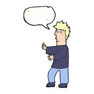 cartoon nervous man waving with speech bubble N23