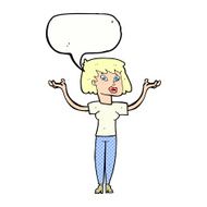 cartoon woman holding up hands with speech bubble N23