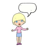 cartoon woman shrugging with speech bubble N69