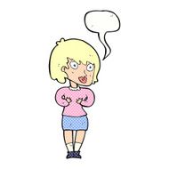 cartoon woman making Who Me? gesture with speech bubble N52