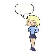 cartoon pleased woman with speech bubble N12