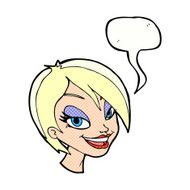 cartoon pretty female face with speech bubble N108