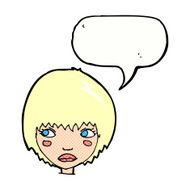 cartoon unhappy girl with speech bubble N22