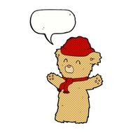 cartoon teddy bear in hat and scarf with speech bubble N4