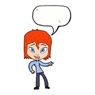 cartoon relaxed woman pointing with speech bubble N12