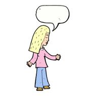 cartoon woman with open arms speech bubble N117