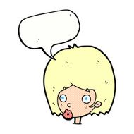 cartoon surprised female face with speech bubble N76