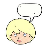 cartoon female face looking upwards with speech bubble N12