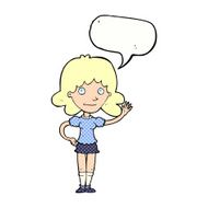 cartoon woman waving with speech bubble N384