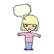 cartoon woman with open arms speech bubble N119