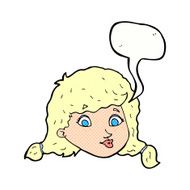 cartoon pretty female face with speech bubble N110