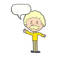 cartoon man with mustache waving speech bubble N34