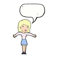 cartoon woman shrugging shoulders with speech bubble N571