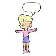 cartoon happy woman pointing with speech bubble N79