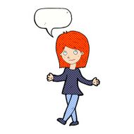 cartoon woman with no worries speech bubble N48