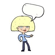 cartoon happy woman pointing with speech bubble N80