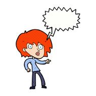 cartoon surprised woman pointing with speech bubble N12