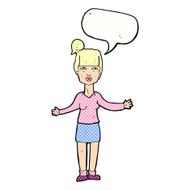cartoon woman shrugging shoulders with speech bubble N573