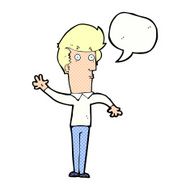 cartoon nervous man waving with speech bubble N24