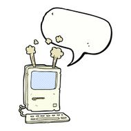cartoon old computer with speech bubble N34