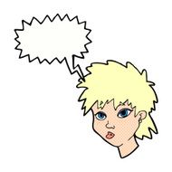 cartoon curious girl with speech bubble N12