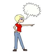 cartoon hip woman pointing with speech bubble N12