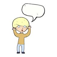 cartoon startled boy with speech bubble N35