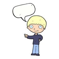 cartoon happy boy pointing with speech bubble N23