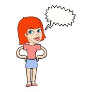 cartoon happy woman with hands on hips speech bubble N23