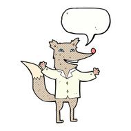 cartoon happy wolf wearing shirt with speech bubble N8