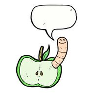 cartoon apple with worm speech bubble N58
