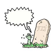 cartoon zombie rising from grave with speech bubble N17