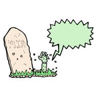 cartoon zombie rising from grave with speech bubble N18