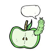 cartoon apple with bug speech bubble N35