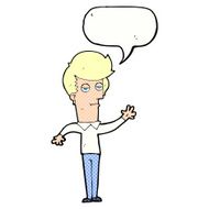 cartoon bored man waving with speech bubble N11