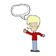 cartoon waving mustache man with speech bubble N12