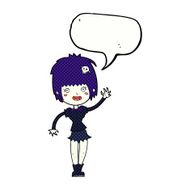 cartoon waving vampire girl with speech bubble N24
