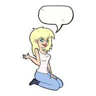 cartoon pretty girl waving with speech bubble N35