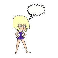 cartoon angry woman in dress with speech bubble N12