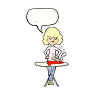 cartoon woman ironing with speech bubble N11