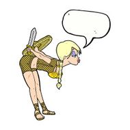 cartoon viking girl bowing with speech bubble N10