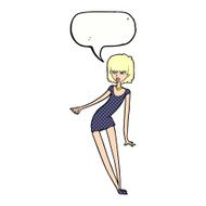 cartoon woman in dress leaning with speech bubble N11